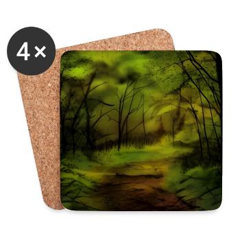 Aquarelle foncée nature forestière - Dessous de verre (lot de 4) - blanc - Devant