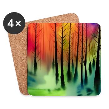 Mystérieuse aquarelle nature forêt - Dessous de verre (lot de 4) - blanc - Devant