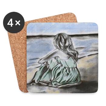 Beach & Hope – Woman in Green Dress, Watercolor - Coasters (set of 4) - white - Front