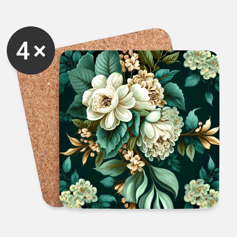 Vintage Flowery Design Floral 2 13 300 - Untersetzer (4er-Set) - Weiß