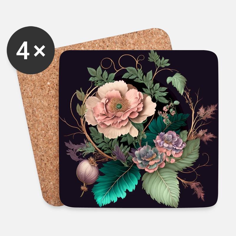 Floral Design 10 - Untersetzer (4er-Set) - Weiß