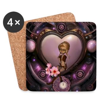 Merveilleux cœur steampunk avec fée - Dessous de verre (lot de 4) - blanc - Devant