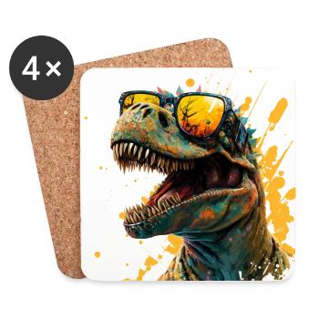 cool dinosaur with sunglasses - Coasters (set of 4) - white - Front