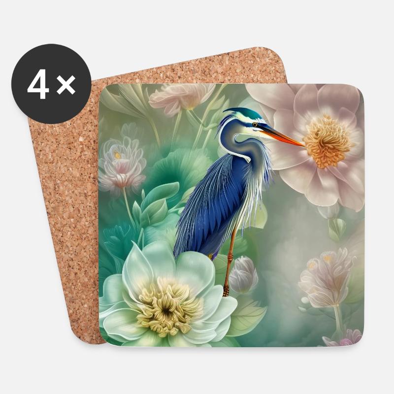 Der elegante Kranich mit Blumen - Untersetzer (4er-Set) - Weiß