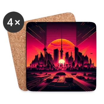 Skyline of Berlin in the evening light Vaporwave optics - Coasters (set of 4) - white - Front