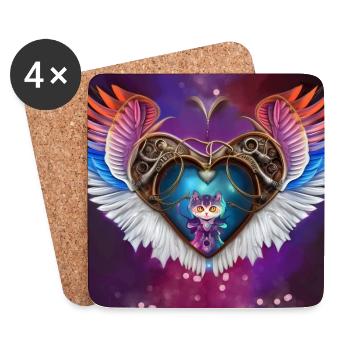 The elegant heart with wings and kitten. - Coasters (set of 4) - white - Front