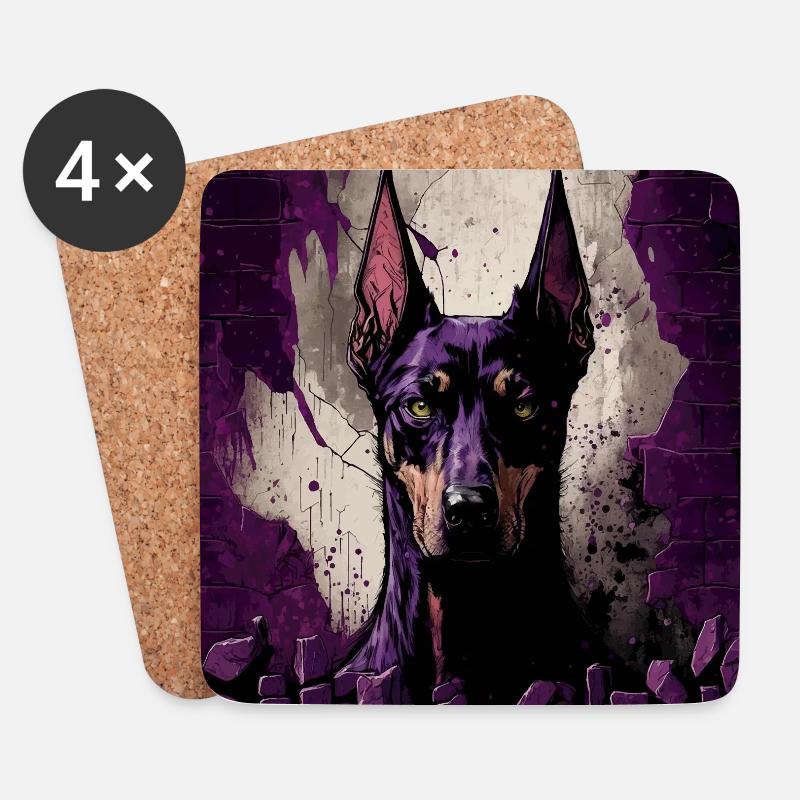 Creepy Dobermann - Untersetzer (4er-Set) - Weiß