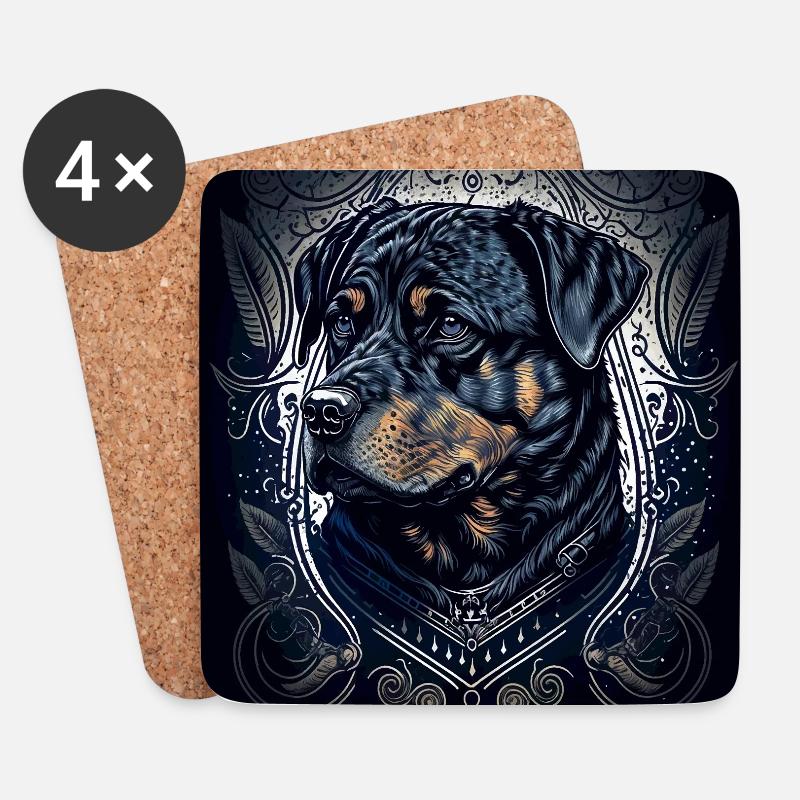 Dark Rottweiler Love - Untersetzer (4er-Set) - Weiß