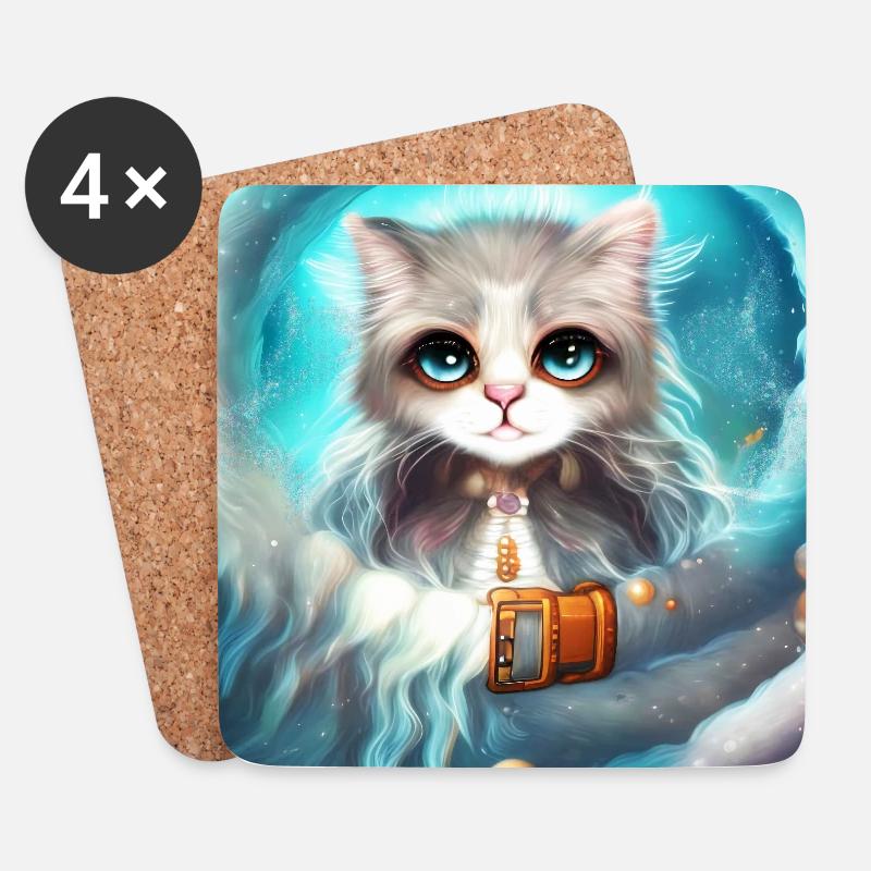 Mignon petit chat moelleux - Dessous de verre (lot de 4) - blanc