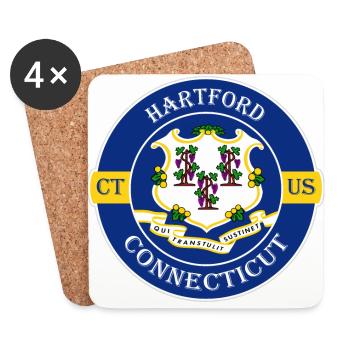 Hartford Connecticut Flag USA Souvenir Badge - Coasters (set of 4) - white - Front