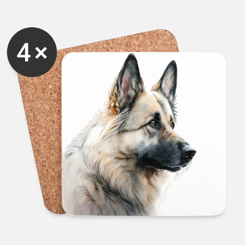 Watercolour Dog / Hund Deutscher Schäferhund - Untersetzer (4er-Set) - Weiß