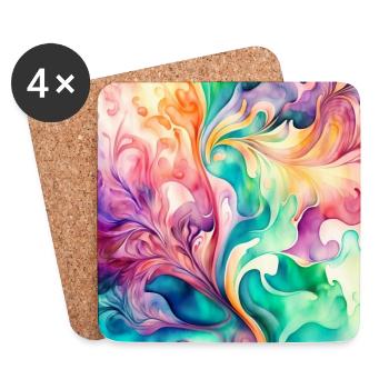 Abstract Watercolors Waves Drawing Colorful - Coasters (set of 4) - white - Front