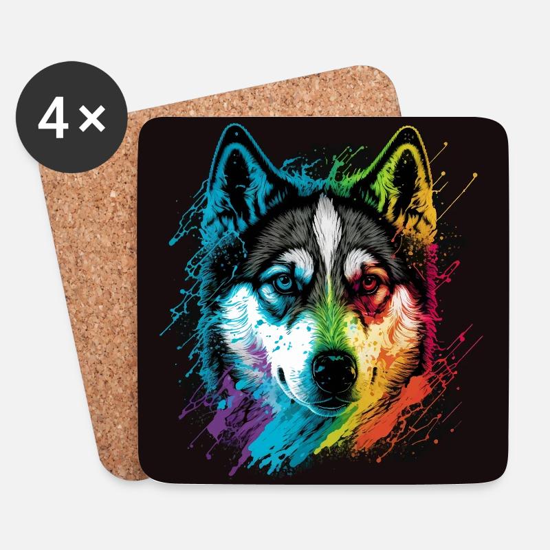 Rainbow Husky - Untersetzer (4er-Set) - Weiß
