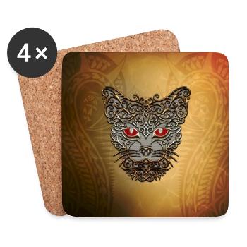 dekorativer Katzenkopf - Untersetzer (4er-Set) - Weiß - Vorne