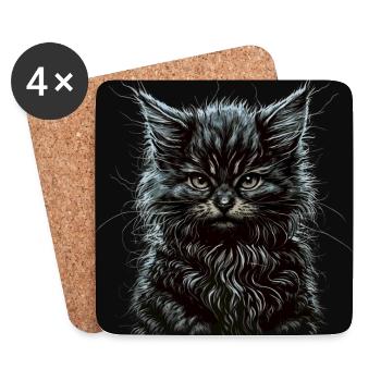Chaton chat Maine Coon - Dessous de verre (lot de 4) - blanc - Devant
