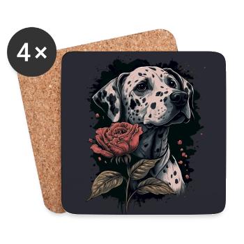 Dalmatian with red rose - Coasters (set of 4) - white - Front