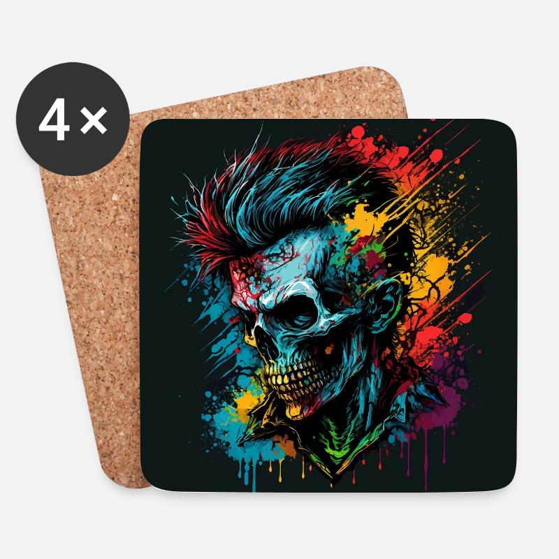 Apocalyptic Rainbow Punk Zombie - Untersetzer (4er-Set) - Weiß