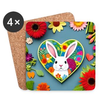 Lapin de Pâques mignon et fleurs - Dessous de verre (lot de 4) - blanc - Devant