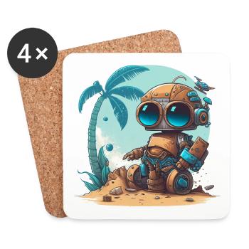 Un petit robot sur la plage sous un palmier - Dessous de verre (lot de 4) - blanc - Devant