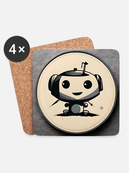 Kleiner Roboter Zeichnung - Untersetzer (4er-Set) - Weiß