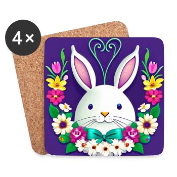 Fleurs et lapin de Pâques - Dessous de verre (lot de 4) - blanc - Devant