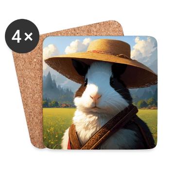 Meerschweinchen in Wiese Strohhut Meerschweinchen Kunst - Untersetzer (4er-Set) - Weiß - Vorne