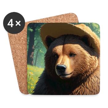Niedliches Braunbär Kunstwerk mit Strohhut Wiese Kunst - Untersetzer (4er-Set) - Weiß - Vorne