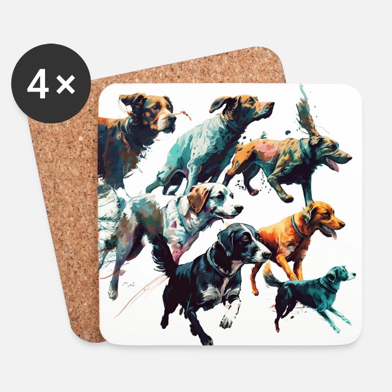 Hunde Gruppe - Bunte Hunde - Untersetzer (4er-Set) - Weiß