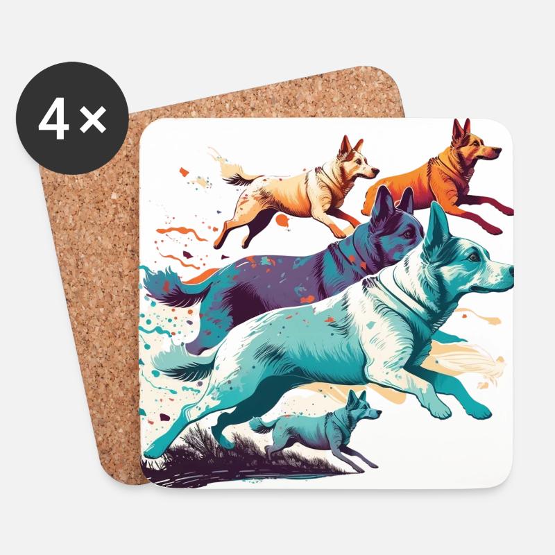 Bunte Hunde - Hunde Gruppe - Untersetzer (4er-Set) - Weiß