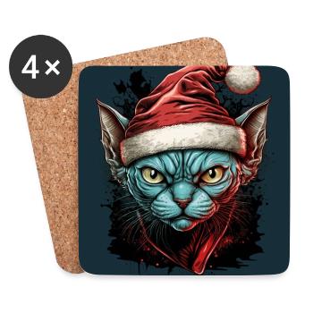 Siamkatze mit Weihnachtsmannmütze - Untersetzer (4er-Set) - Weiß - Vorne