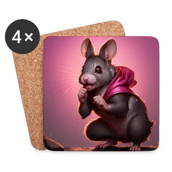 Fantasy Nagetier Krieger Kunstwerk für Kinder Fancy Ratte - Untersetzer (4er-Set) - Weiß - Vorne