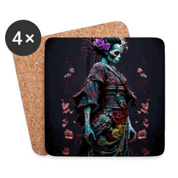 Geisha Dia muerta Floral Ebony - Geisha Zombie - Coasters (set of 4) - white - Front