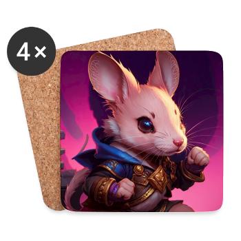 Fantasy Rodent Warrior Artwork for Kids Fancy Rat - Coasters (set of 4) - white - Front