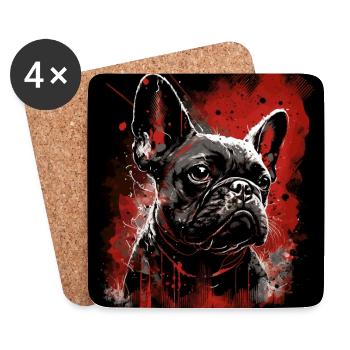 Französische Bulldogge - Untersetzer (4er-Set) - Weiß - Vorne