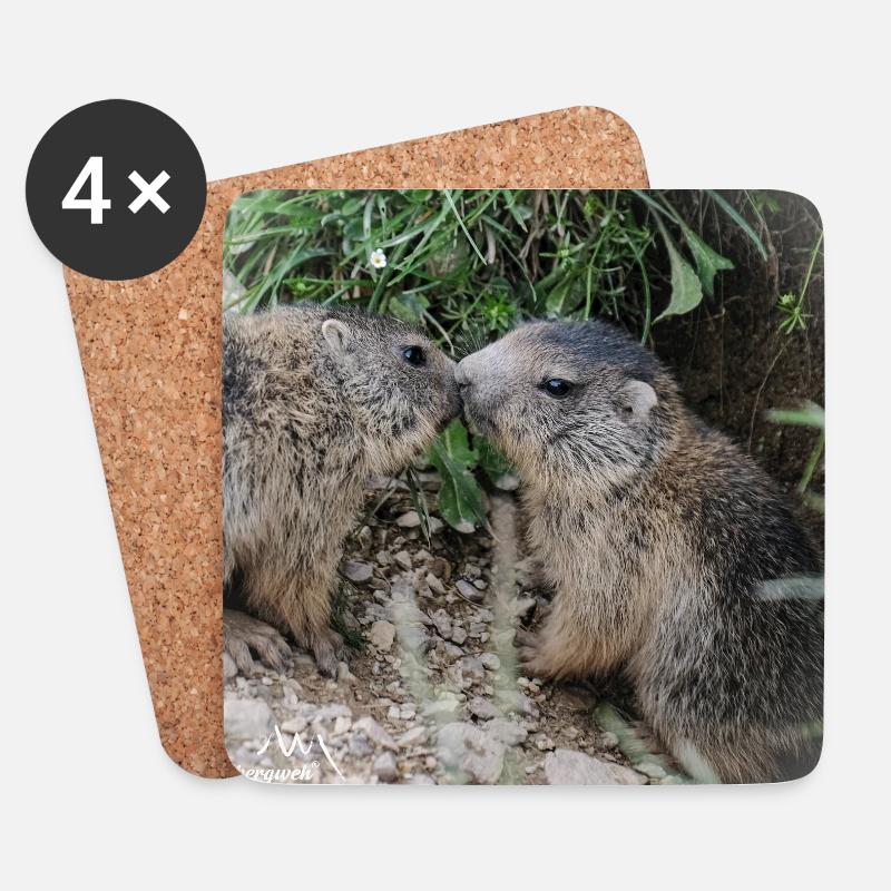 Murmeltiere 5 verschmust. Alpen Liebe und Geschenk - Untersetzer (4er-Set) - Weiß