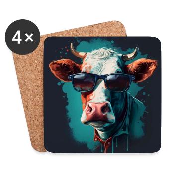 A cow with sunglasses - Coasters (set of 4) - white - Front