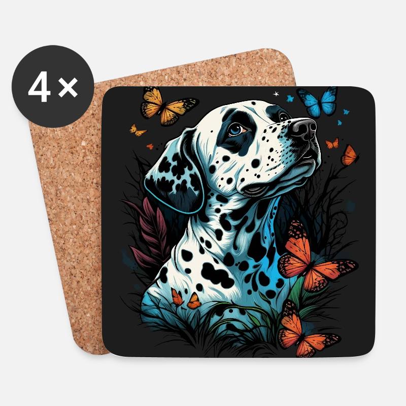 Dalmatiner und Schmetterlinge - Untersetzer (4er-Set) - Weiß