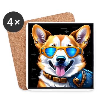 Futuristischer Corgi - Untersetzer (4er-Set) - Weiß - Vorne