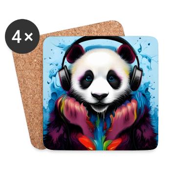 Panda with Neon Headphones - Coasters (set of 4) - white - Front