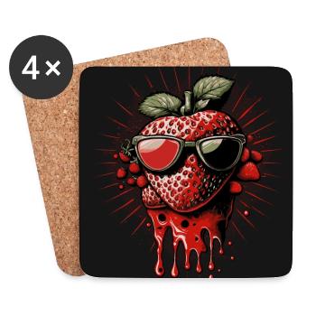 Drôle de fraise avec des lunettes de soleil - Dessous de verre (lot de 4) - blanc - Devant