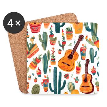 Happy Cinco de Mayo Guitare mexicaine colorée - Dessous de verre (lot de 4) - blanc - Devant