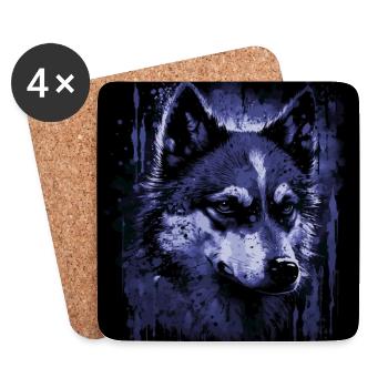 Chien Husky - Dessous de verre (lot de 4) - blanc - Devant