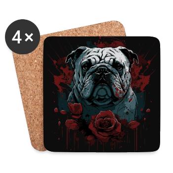 Englische Bulldogge mit roten Rosen - Untersetzer (4er-Set) - Weiß - Vorne