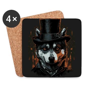 Husky Dog with top hat - Coasters (set of 4) - white - Front