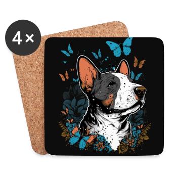 Bull terrier joyeux avec des papillons - Dessous de verre (lot de 4) - blanc - Devant