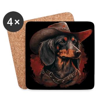 Dackelcowboy - Untersetzer (4er-Set) - Weiß - Vorne