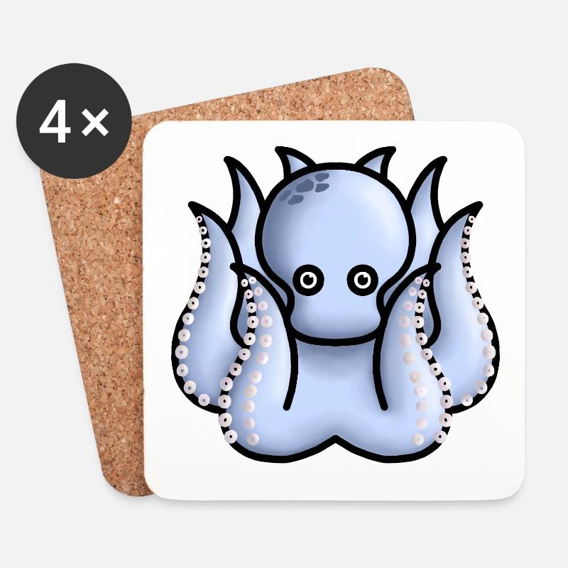 kleiner süßer hellblauer Oktopus - Untersetzer (4er-Set) - Weiß