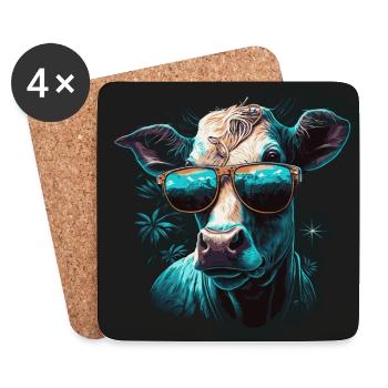 A cow in sunglasses - Coasters (set of 4) - white - Front