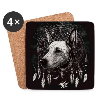 Bullterrier und Traumfänger - Untersetzer (4er-Set) - Weiß - Vorne