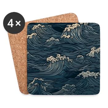 Waves of the Ocean and Boats Tile - Coasters (set of 4) - white - Front